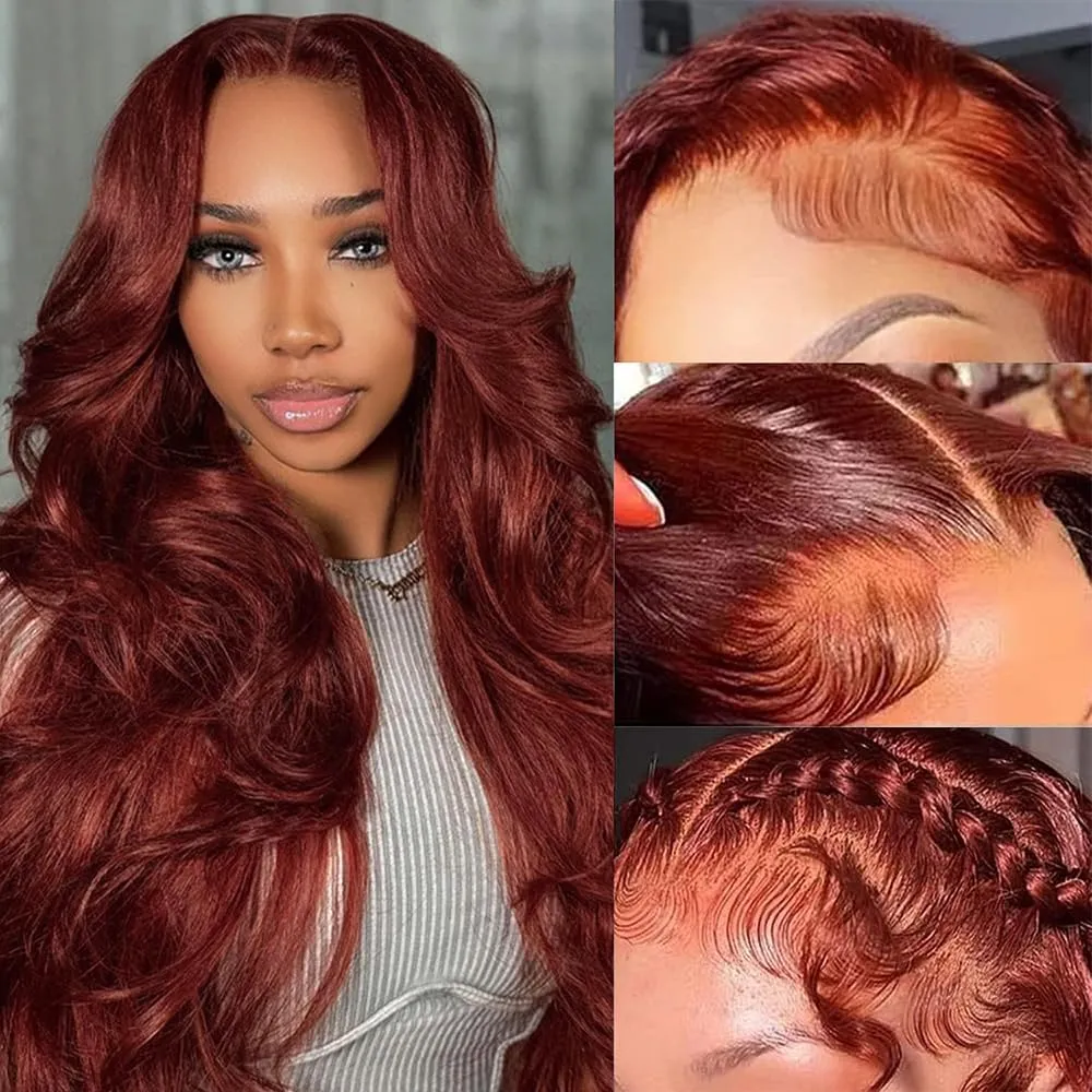 Reddish Brown Lace Front Wigs Human Hair Pre Plucked 200% Density 13x4 Body Wave Lace Frontal Wigs Human Hair with Baby Hair 26Inch