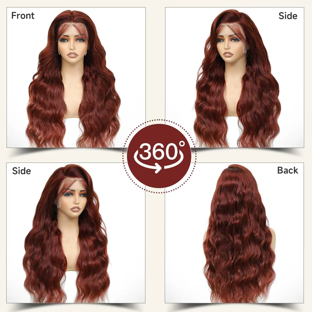 Reddish Brown Lace Front Wigs Human Hair Pre Plucked 200% Density 13x4 Body Wave Lace Frontal Wigs Human Hair with Baby Hair 26Inch