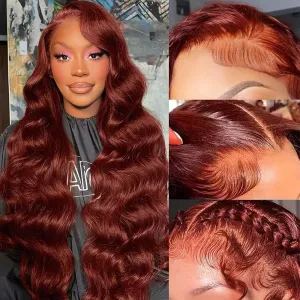 Reddish Brown Lace Front Wigs Human Hair Pre Plucked 30 Inch 200% Density Body Wave Lace Frontal Wigs Human Hair 13x4 HD Lace Brown wig human hair with baby hair glueless wigs