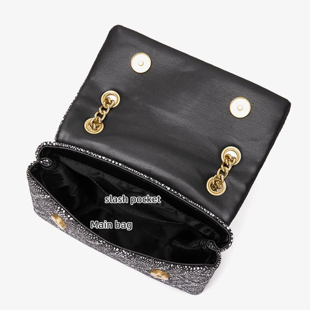 Rejolly Rainbow Stripe Crossbody Shoulder Bag for Women Color Blocking PU Leather Colourful Purse with Chain Strap