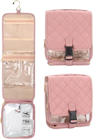 Relavel Travel Toiletry Bag for women with Detachable TSA Approved Toiletry Bag, Compact Hanging toiletry bag with Small Carry On 3-1-1 Clear Waterproof Travel Bags for Toiletries (Pink, A Small)
