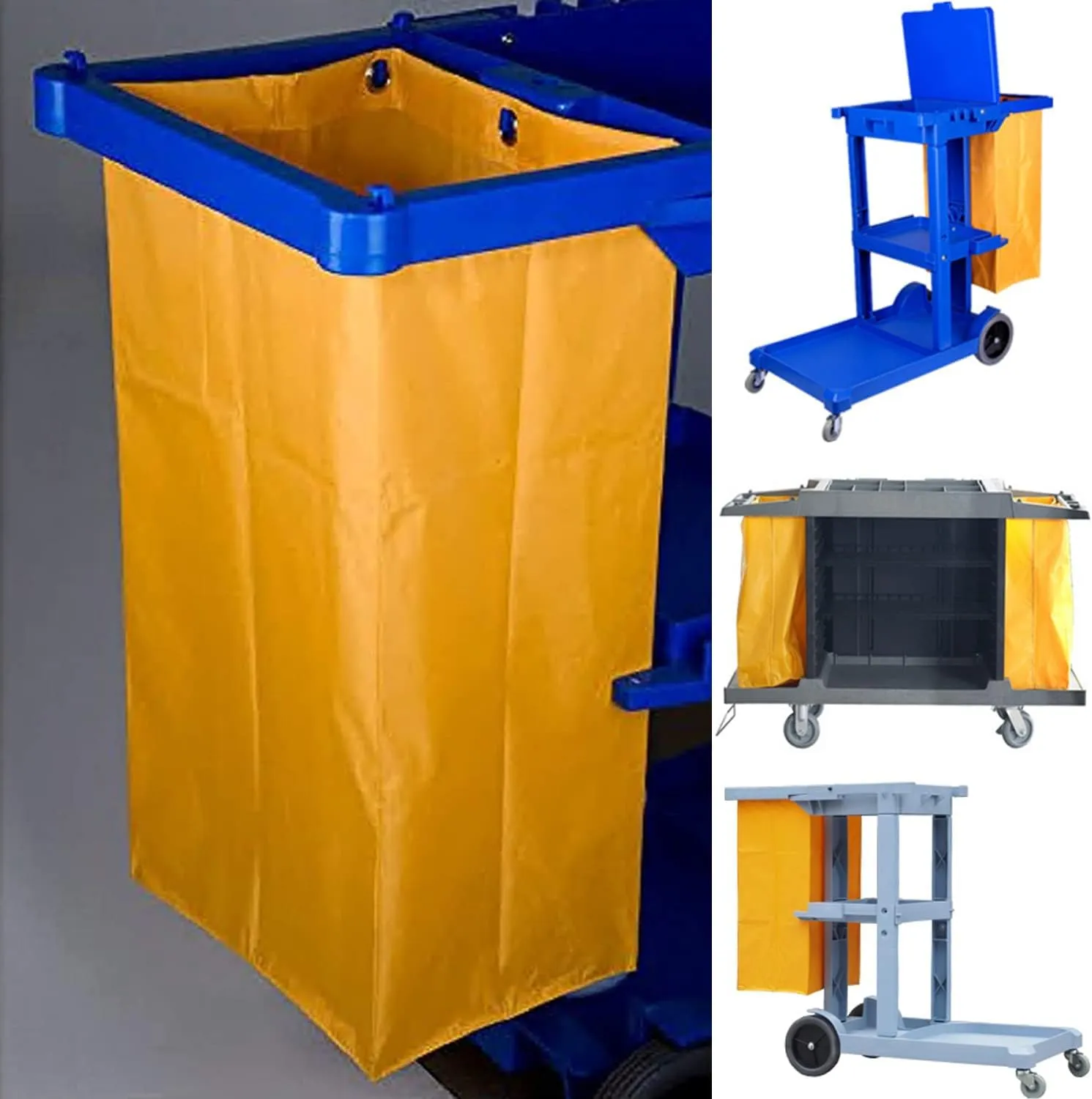 Replacement Janitorial Cart Bag-16 x 11 x 27inches, High Capacity Waterproof Thickened Housekeeping Commercial Janitorial Cleaning Cart Bag with 6 Brass Grommets - 23 Gallon (Blue)