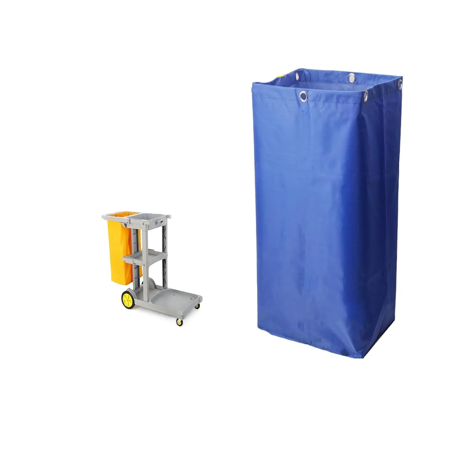 Replacement Janitorial Cart Bag-16 x 11 x 27inches, High Capacity Waterproof Thickened Housekeeping Commercial Janitorial Cleaning Cart Bag with 6 Brass Grommets - 23 Gallon (Blue)