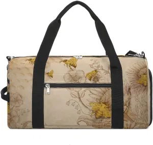 Retro Beige Water Resistant Gym Bag with Shoe Compartment, Travel Duffel Tote Bag Weekender Overnight Bag for Women Men