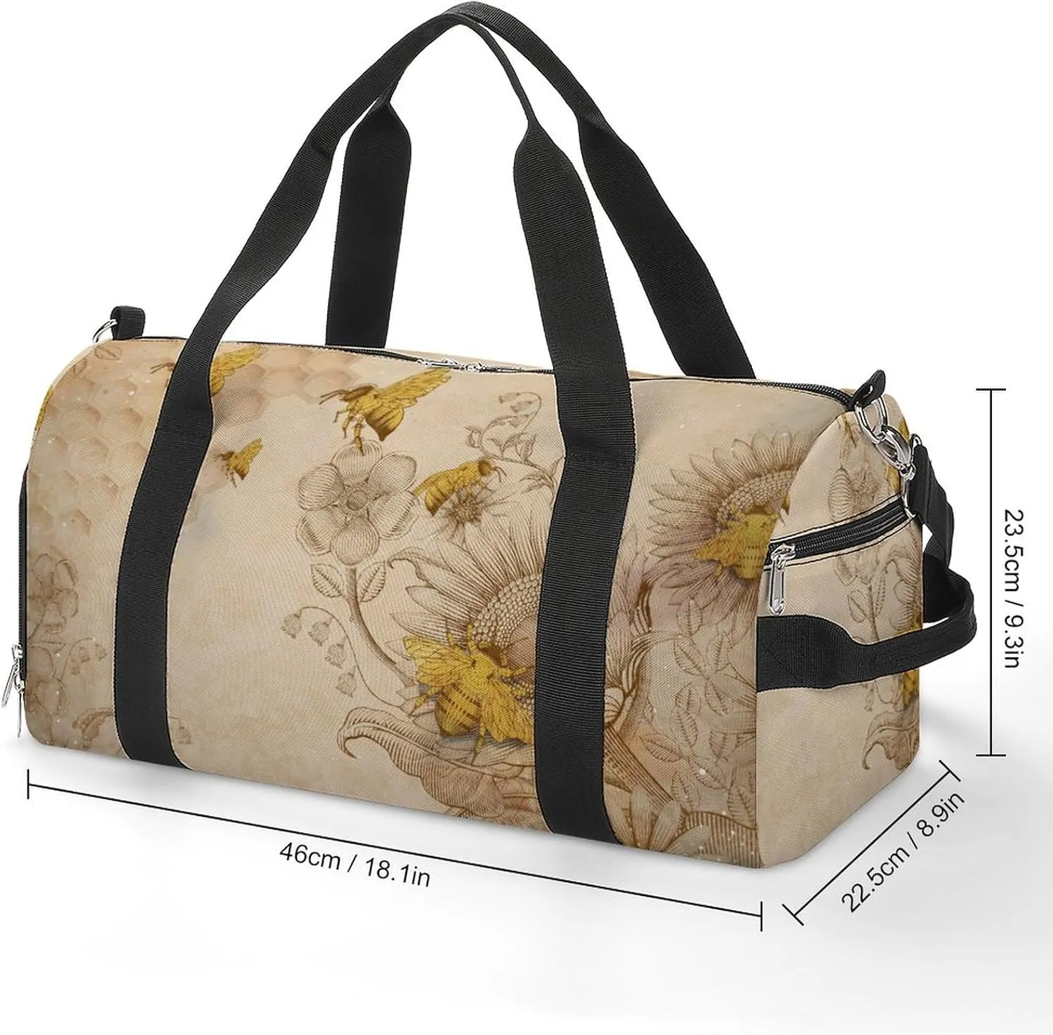 Retro Beige Water Resistant Gym Bag with Shoe Compartment, Travel Duffel Tote Bag Weekender Overnight Bag for Women Men