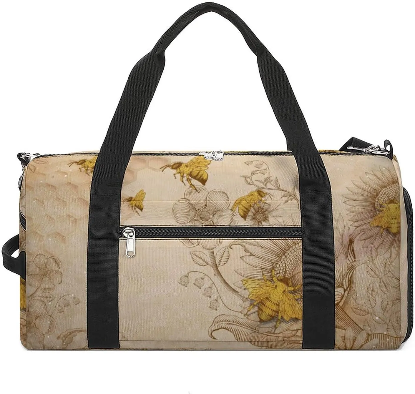 Retro Beige Water Resistant Gym Bag with Shoe Compartment, Travel Duffel Tote Bag Weekender Overnight Bag for Women Men