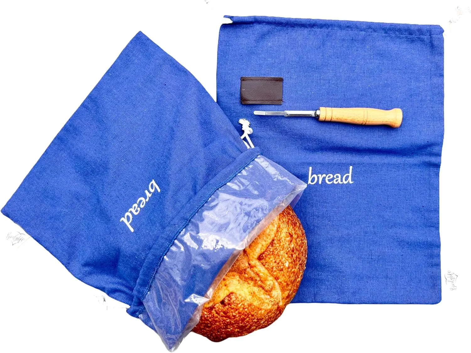 Reusable Bread Bags for Homemade Bread - 2 Pack | Sourdough Storage, Locks In Freshness | Linen Cloth, 1 Plastic Lined, 1 Unlined   Bonus Scoring Tool