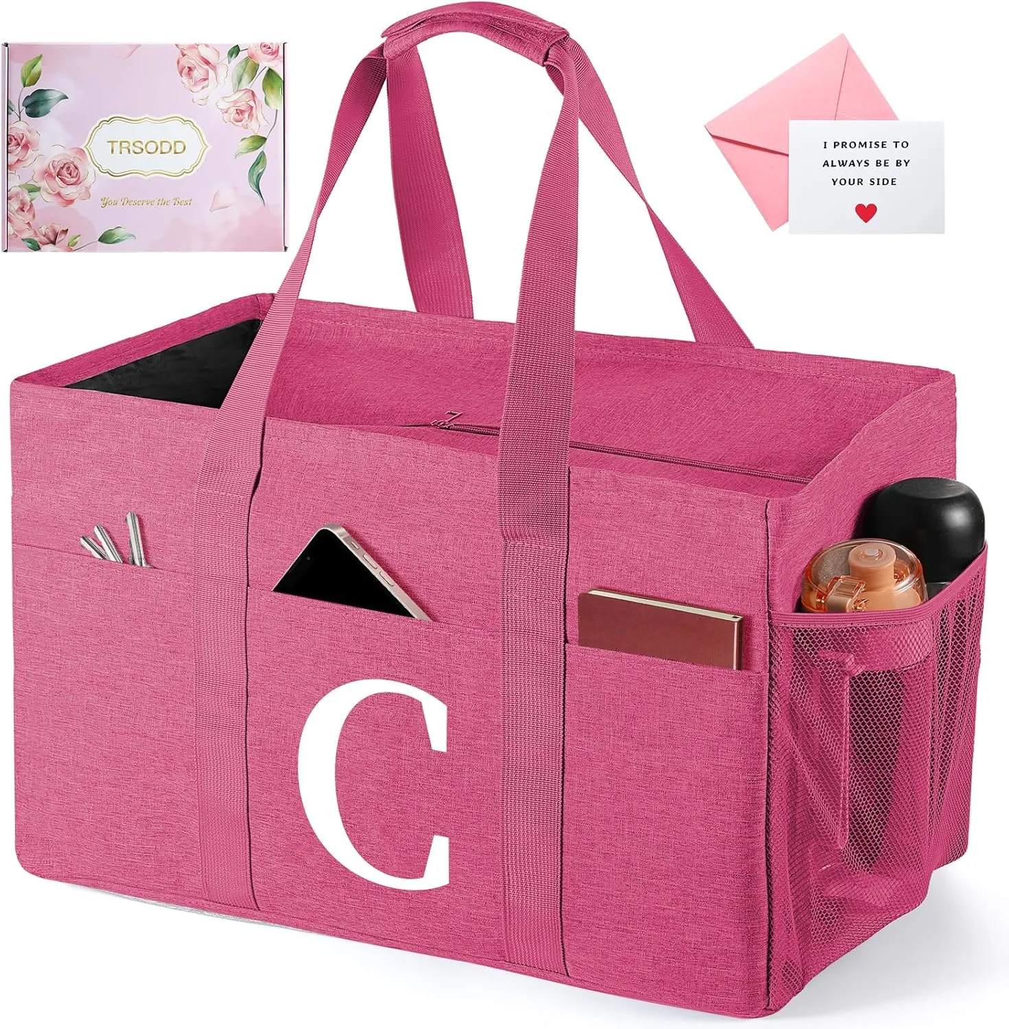 Reusable Grocery Bags Foldable 10 Gallon Extra Large Utility Tote Bag with Zipper Top and Handle Birthday Gifts for Women Mothers Day Gifts for Mom Grandma