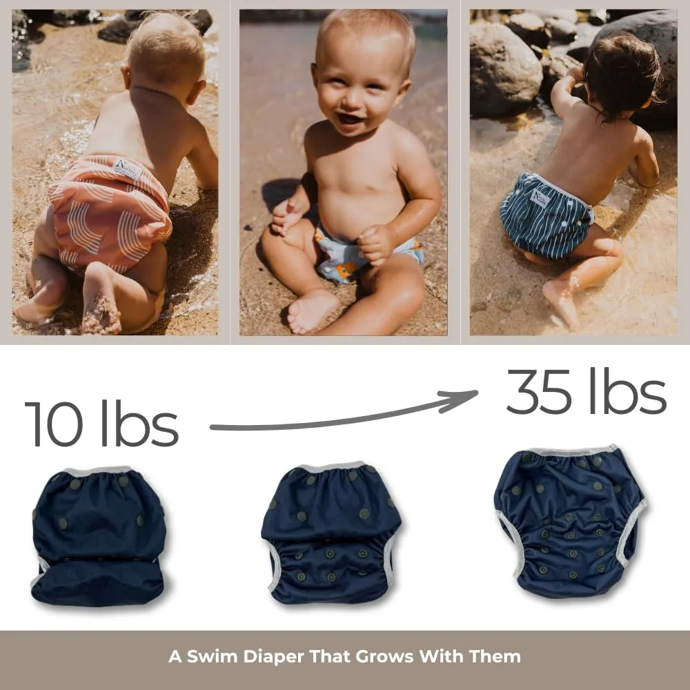Reusable Swim Diapers and Wet Bag - One Size Fully Adjustable - Harlow Swim 3 Pack with Wet Bag by Nora's Nursery