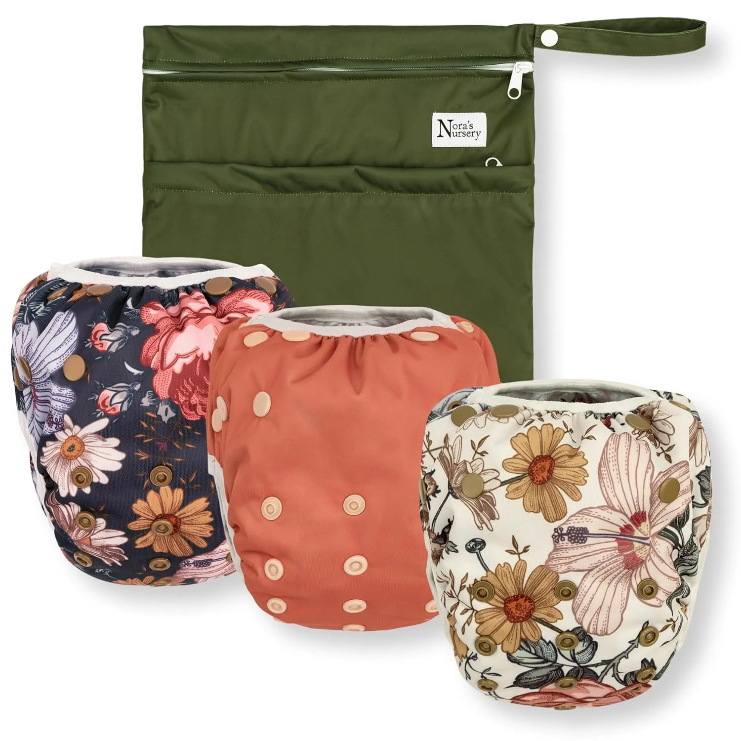 Reusable Swim Diapers and Wet Bag - One Size Fully Adjustable - Harlow Swim 3 Pack with Wet Bag by Nora's Nursery