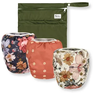 Reusable Swim Diapers and Wet Bag - One Size Fully Adjustable - Harlow Swim 3 Pack with Wet Bag by Nora's Nursery