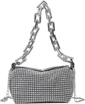 Rhinestone Bags Rhinestone Bucket Bag Glitter Chain Prom Purse Women's Mini Crossbody Bag (6.3 * 3.54) Inch
