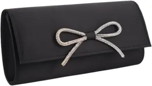 Rhinestone Bow Clutch Purses Women Chic Shiny Evening Handbag Evening Clutch Bag with Chain for Prom Wedding Party