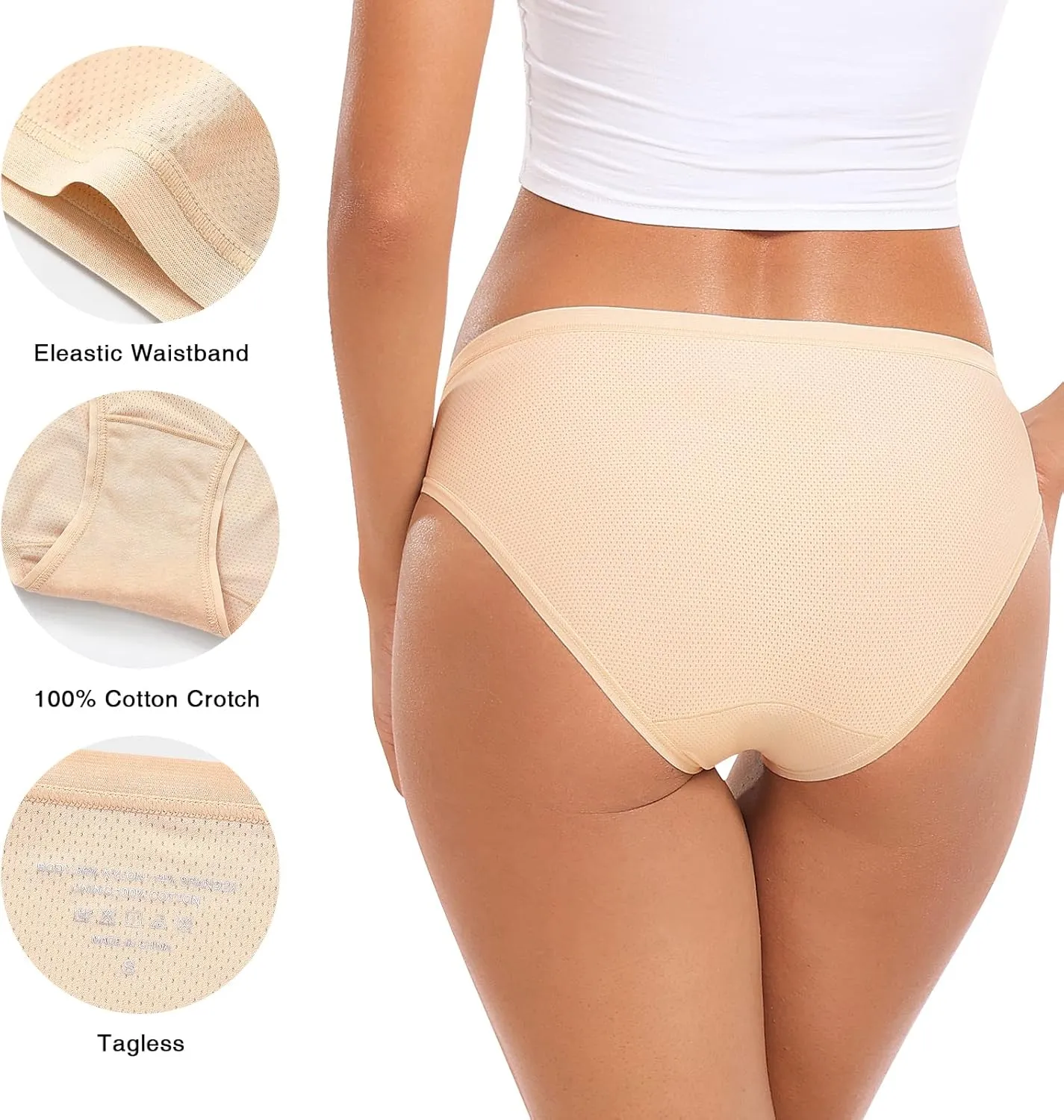 RHYFF Womens Underwear Breathable Mesh Bikini Panties Stay Fresh Ladies Panty Stretches Soft Hipster Briefs Travel Underpants