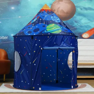 Rocket Ship Tents for Kids Space Teepee Tent Indoor Camping Party Pop Up Foldable with Star Lights Gift for Boys Girls Toddler Baby