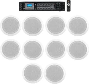 Rockville 6-Zone Home Audio System 10 White Ceiling Speakers Bedroom/Living Room/Bathroom