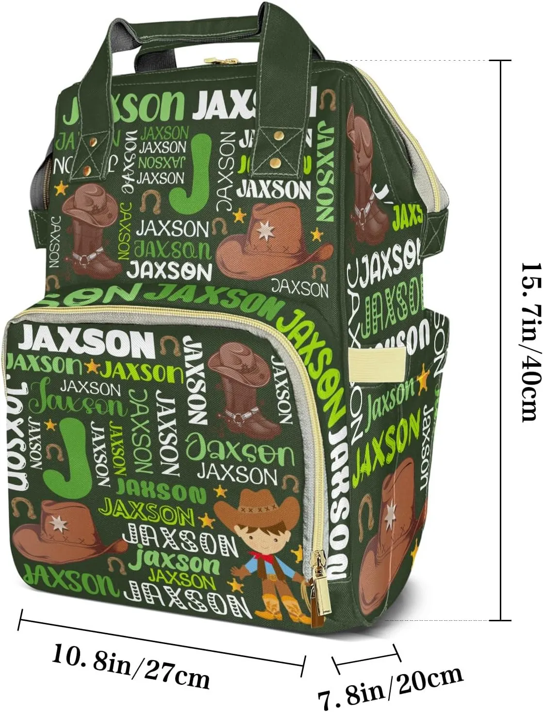 Rodeo Cowboy Forest Green Personalized Large Capacity Diaper Bags,Custom Name Backpack Casual Daypack Bag Nappy Bag Gifts