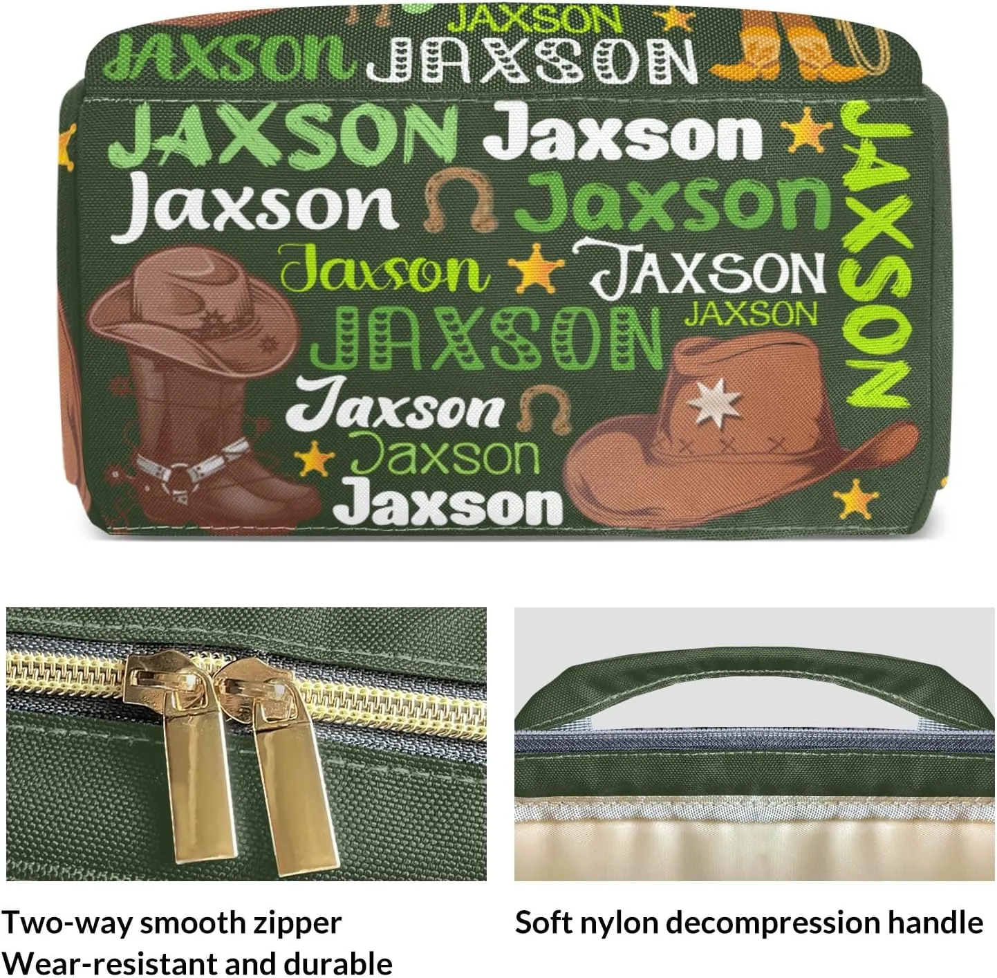 Rodeo Cowboy Forest Green Personalized Large Capacity Diaper Bags,Custom Name Backpack Casual Daypack Bag Nappy Bag Gifts