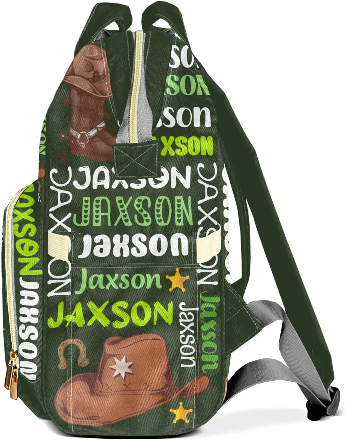 Rodeo Cowboy Forest Green Personalized Large Capacity Diaper Bags,Custom Name Backpack Casual Daypack Bag Nappy Bag Gifts