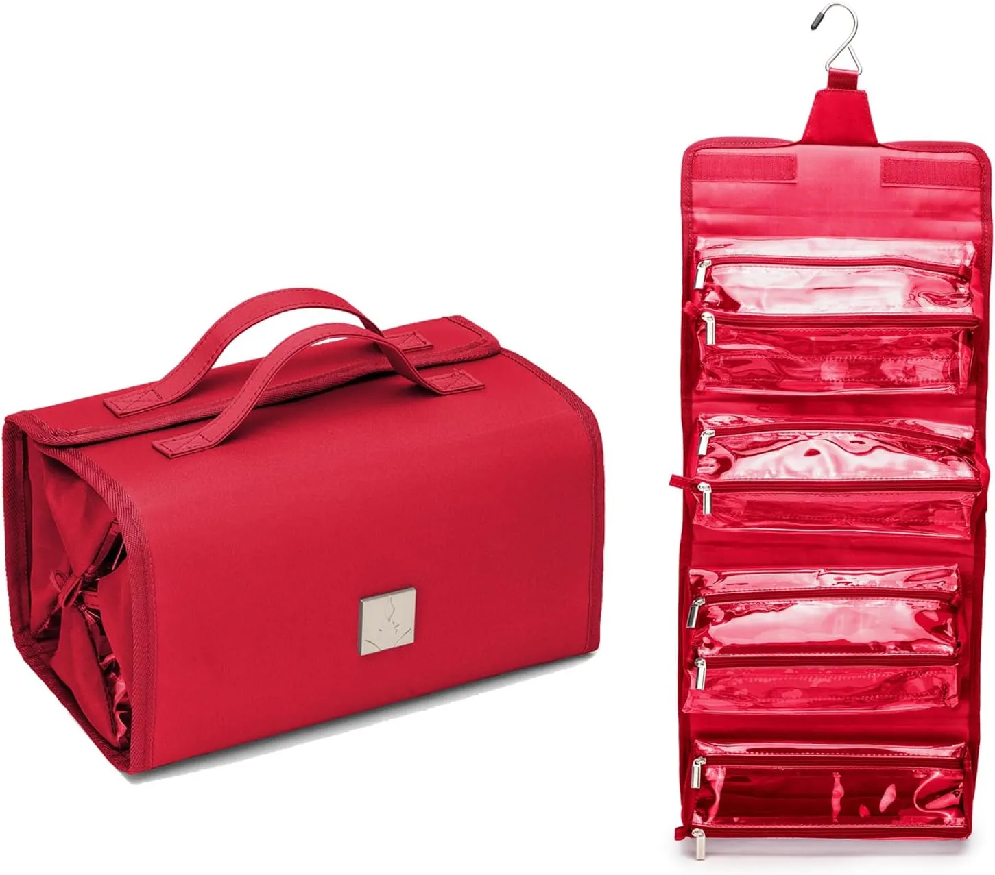 Roll Up Makeup Bag, Travel Toiletry Bag for Women with 4 Clear TSA Approved Pouches, Hanging Travel Organizer, Folding Cosmetic Bag for Men and Women