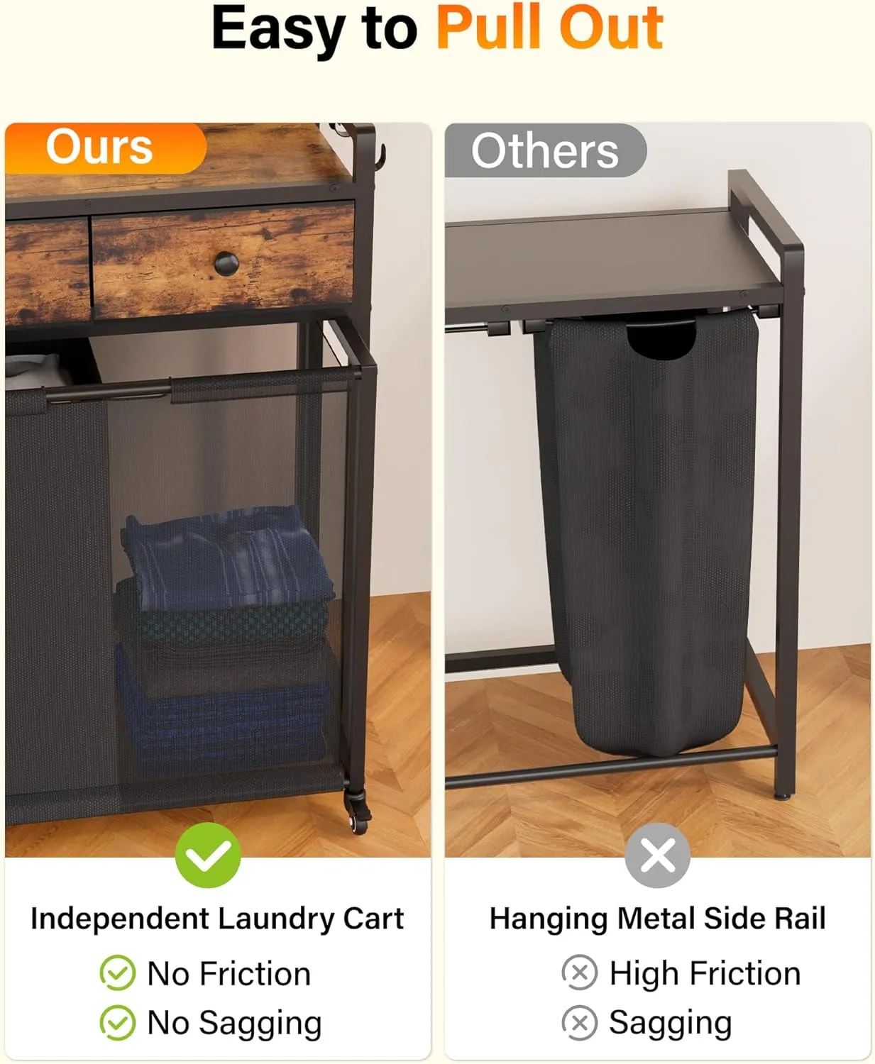 Rolling Laundry Basket Organizer with Wheels - 4 Section Hamper with Shelf Drawers and Oxford Laundry Bags - Sorter for Home