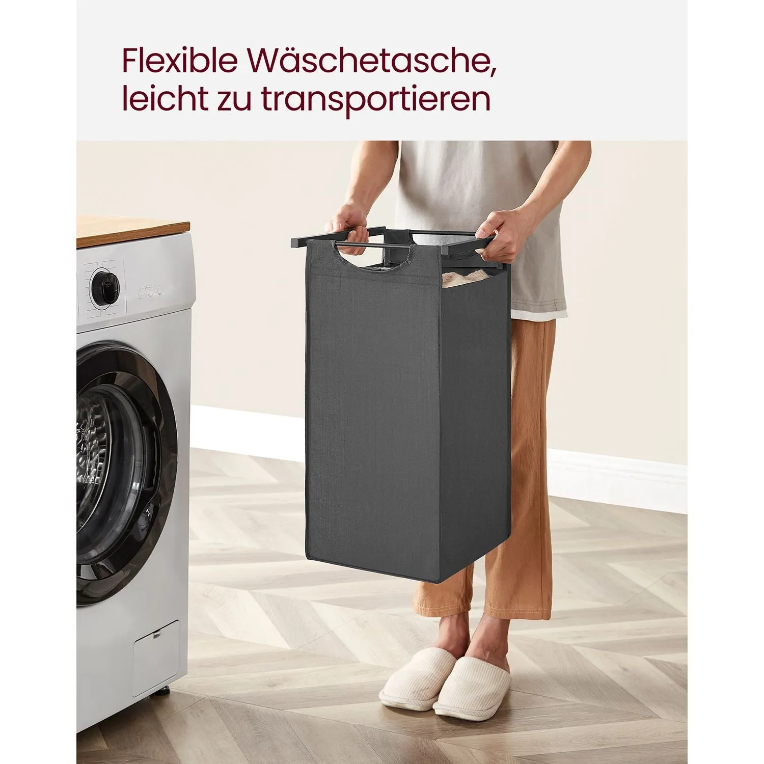 Rootz Laundry Basket with Shelf - Black-Gray Organizer - Storage Bins - Medium Density Fiberboard - Steel Frame - MDF - 92.5cm x 33cm x 72cm