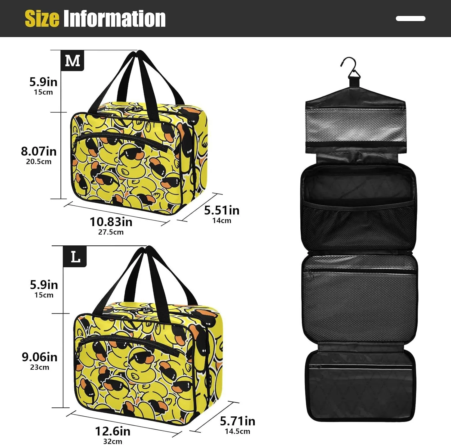 Rubber Duck Sunglasses Toiletry Bag for Women Travel Makeup Bag Organizer with Hanging Hook Cosmetic Bags Hanging Toiletry Bag for Women Men Travel Bag for Toiletries Full Sized Container Brushes