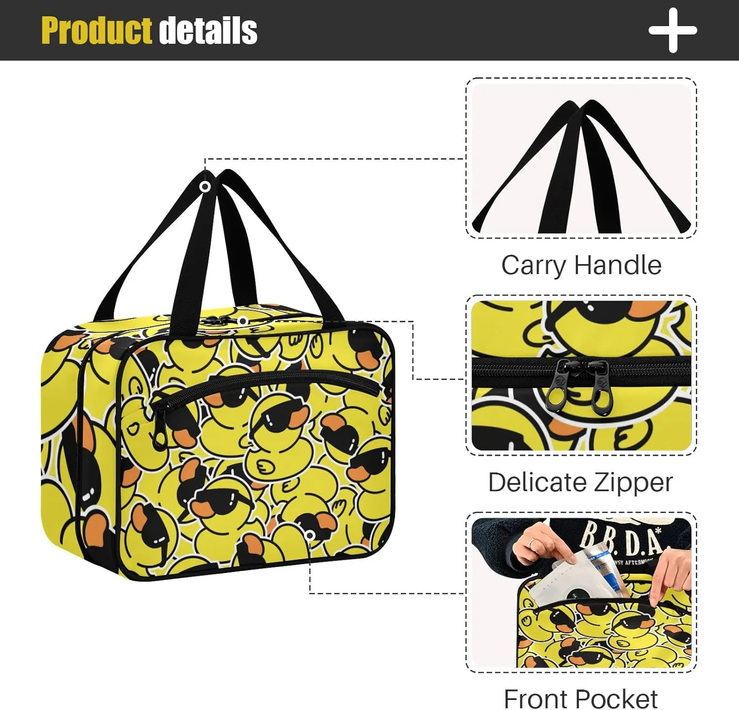 Rubber Duck Sunglasses Toiletry Bag for Women Travel Makeup Bag Organizer with Hanging Hook Cosmetic Bags Hanging Toiletry Bag for Women Men Travel Bag for Toiletries Full Sized Container Brushes