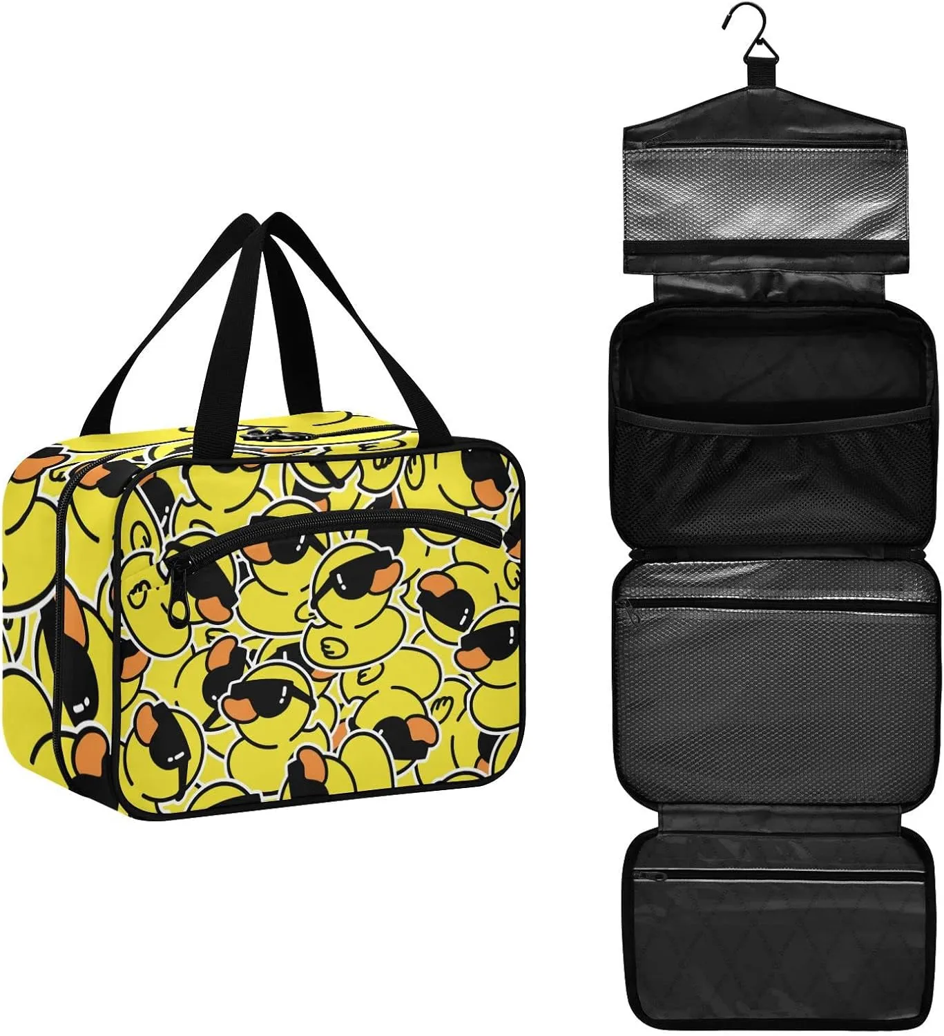 Rubber Duck Sunglasses Toiletry Bag for Women Travel Makeup Bag Organizer with Hanging Hook Cosmetic Bags Hanging Toiletry Bag for Women Men Travel Bag for Toiletries Full Sized Container Brushes