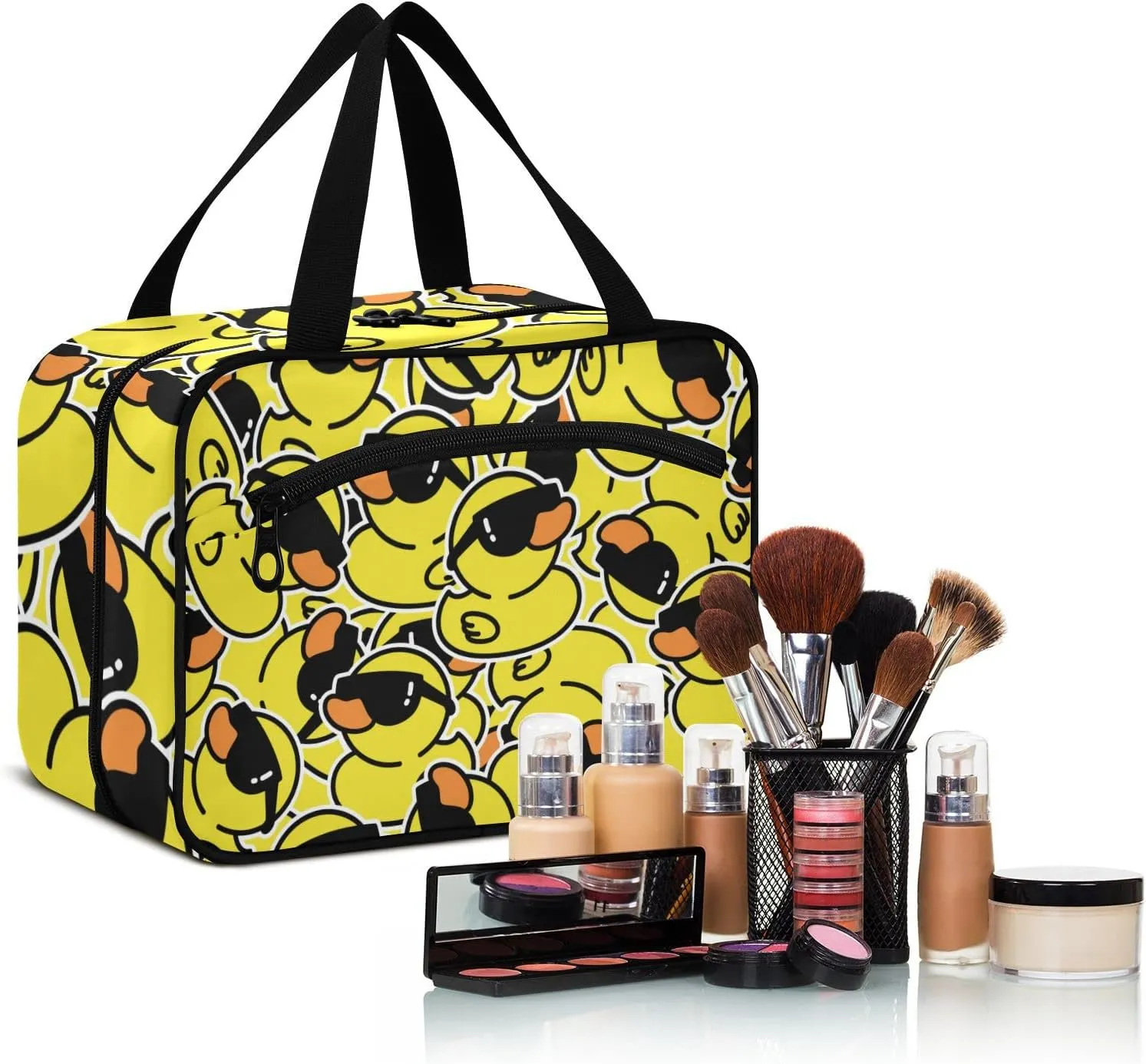 Rubber Duck Sunglasses Toiletry Bag for Women Travel Makeup Bag Organizer with Hanging Hook Cosmetic Bags Hanging Toiletry Bag for Women Men Travel Bag for Toiletries Full Sized Container Brushes