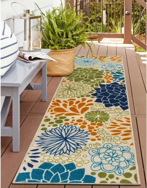 Rugshop Lipari Modern Floral Circles Non-Shedding Outdoor Rugs for Deck,Patio,Backyard Indoor/Outdoor Runner Rug 2' x 7' Multi
