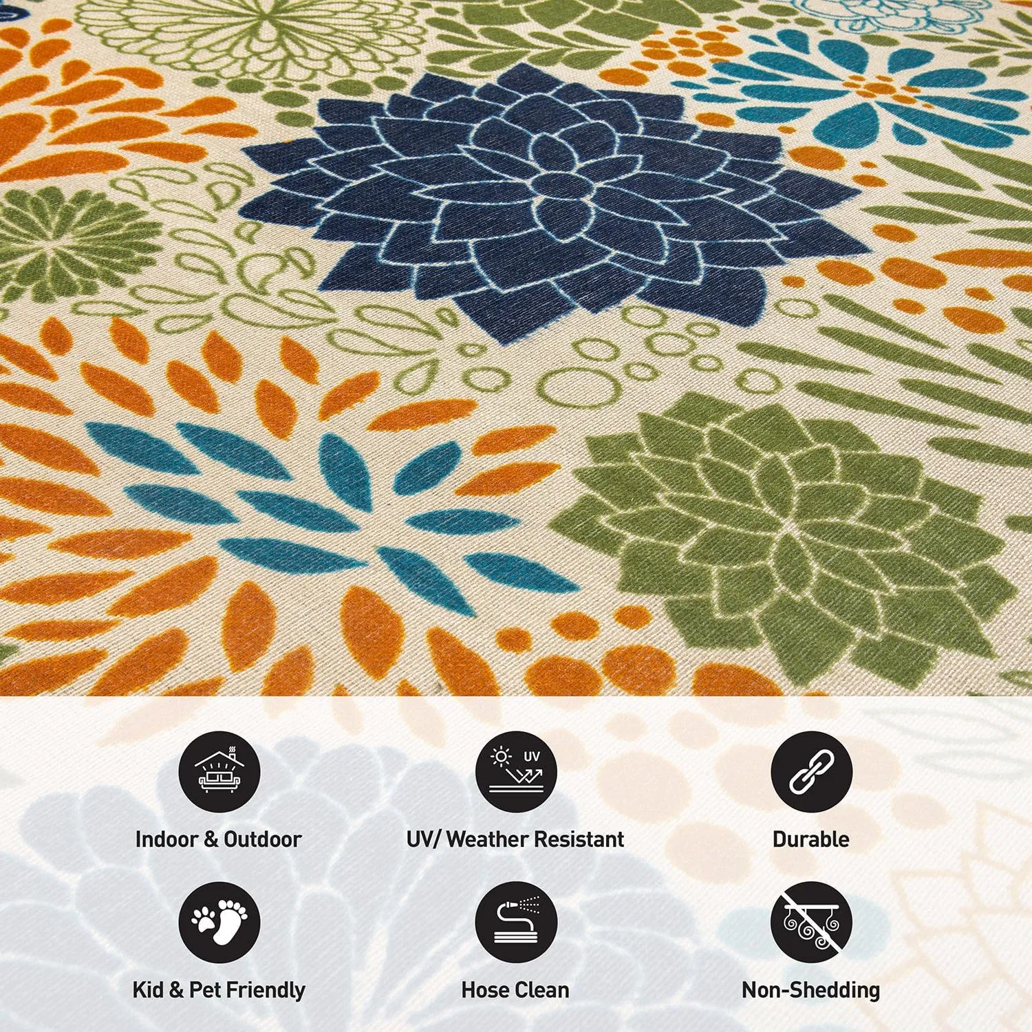 Rugshop Lipari Modern Floral Circles Non-Shedding Outdoor Rugs for Deck,Patio,Backyard Indoor/Outdoor Runner Rug 2' x 7' Multi