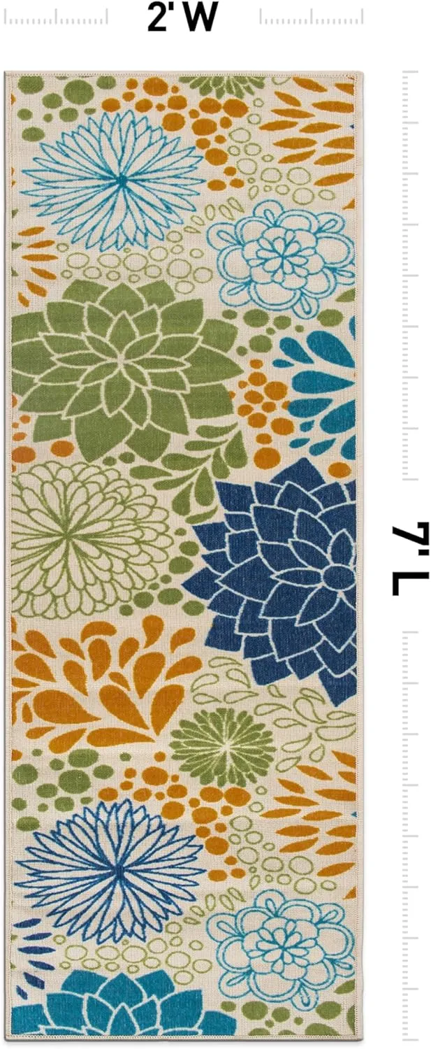 Rugshop Lipari Modern Floral Circles Non-Shedding Outdoor Rugs for Deck,Patio,Backyard Indoor/Outdoor Runner Rug 2' x 7' Multi