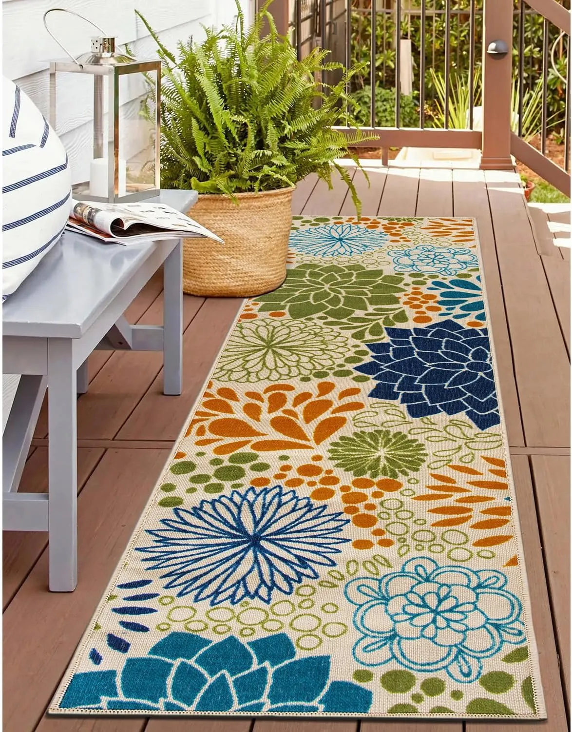 Rugshop Lipari Modern Floral Circles Non-Shedding Outdoor Rugs for Deck,Patio,Backyard Indoor/Outdoor Runner Rug 2' x 7' Multi