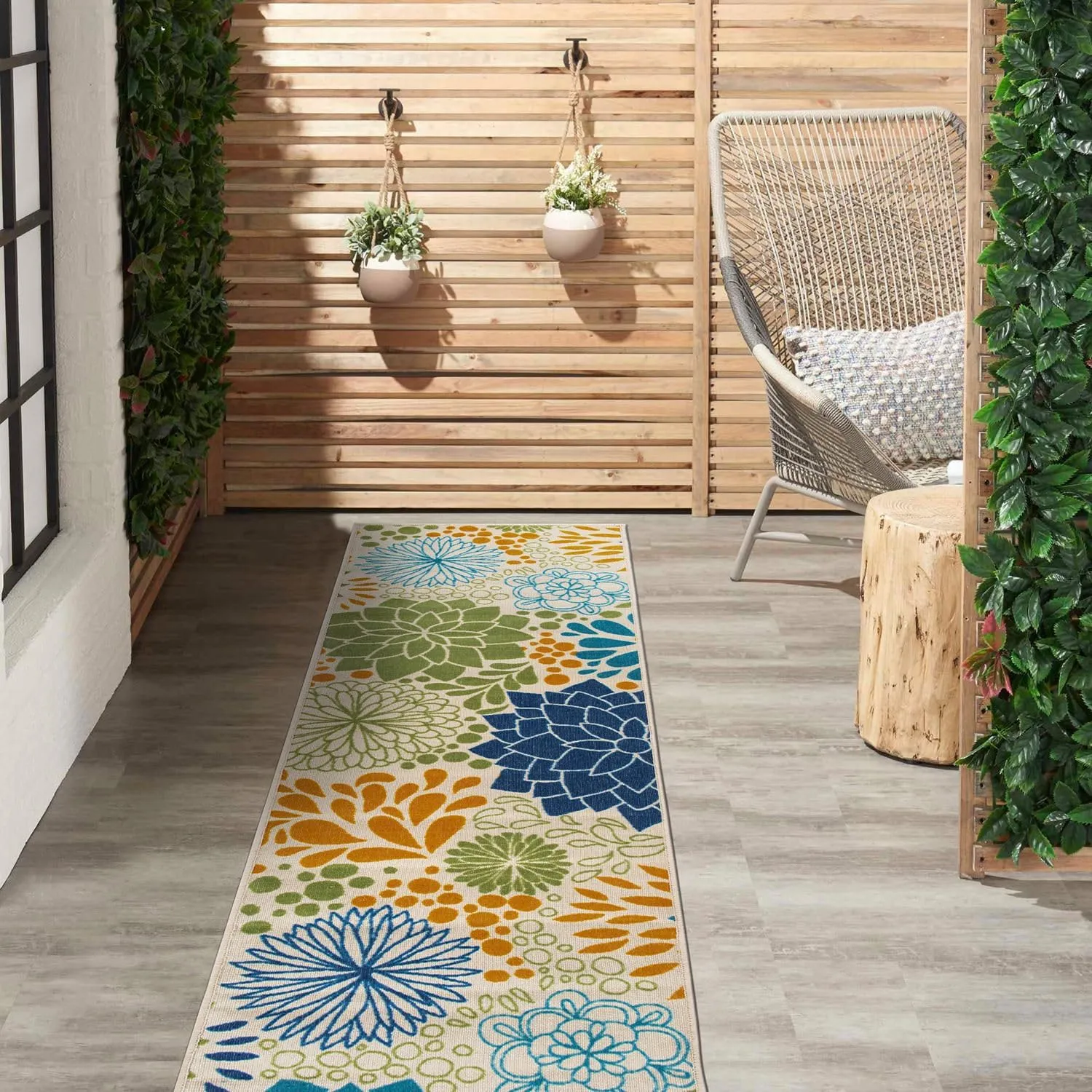 Rugshop Lipari Modern Floral Circles Non-Shedding Outdoor Rugs for Deck,Patio,Backyard Indoor/Outdoor Runner Rug 2' x 7' Multi