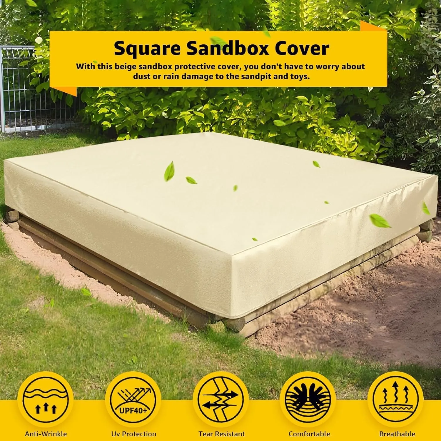 Sandbox Cover, 420D Oxford Heavy Duty Waterproof Sand Box Cover, Outdoor Garden Square Sandbox Cover for Kids Protect Sandbox Sand and Toys(Begie,70" X 70" X 8")