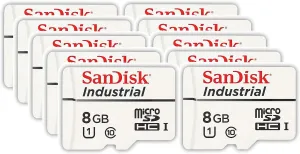 SanDisk Industrial 8GB Micro SD Memory Card Class 10 UHS-I MicroSDHC (Bulk 10 Pack) in Cases (SDSDQAF3-008G-I) Bundle with (1) Everything But Stromboli Card Reader