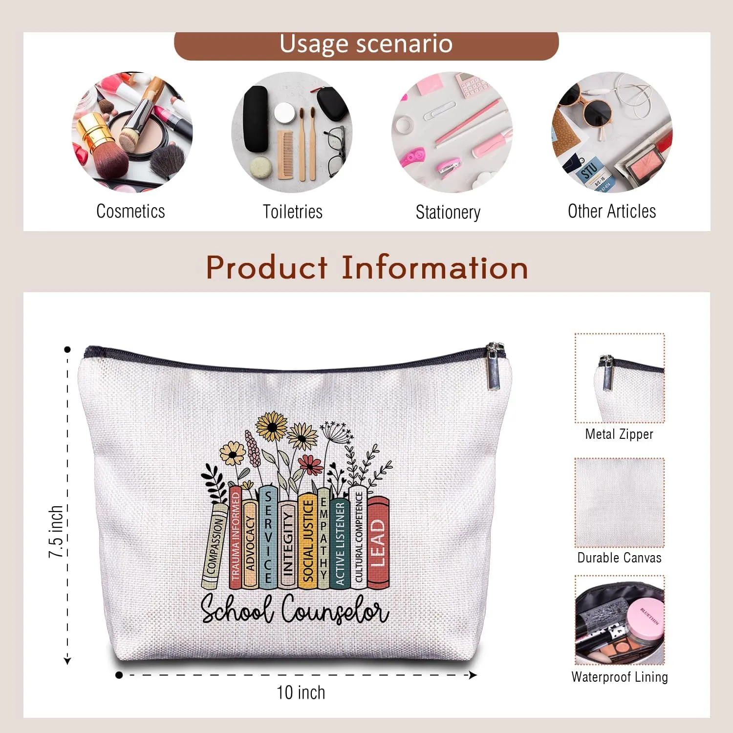School Counselor Gifts Makeup Bag for Women - Guidance Counselor Appreciation Gifts, School Counseling Therapist Teacher Gifts, Psychiatrist Counselor Zipper Cosmetic Bag