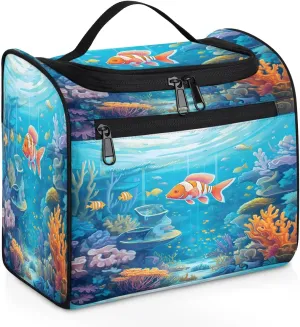 Sea World Carol Fish Travel Toiletry Bag for Women Men, Large Cosmetic Makeup Bag Hanging Organizer Bag Bathroom Drop Kit