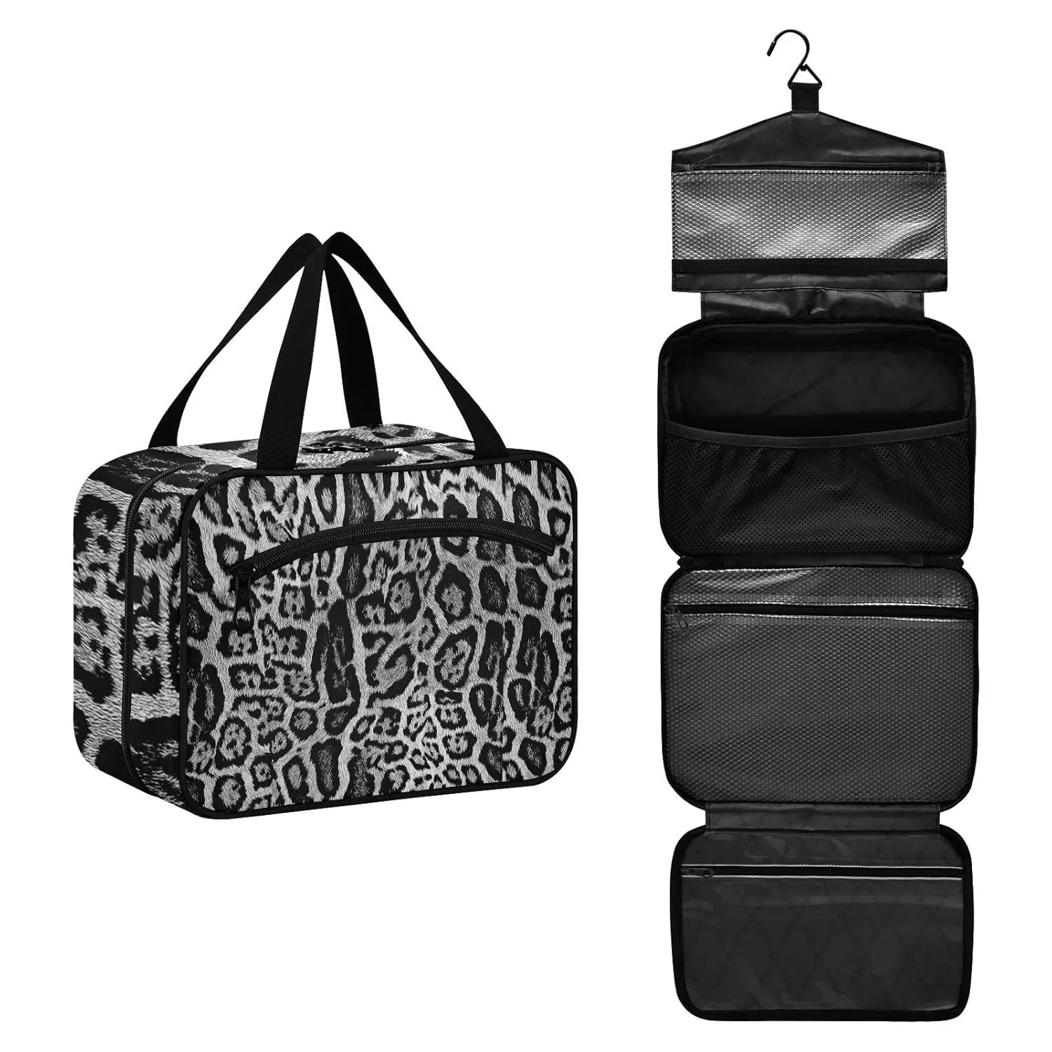 seamless Leopard Skin Giraffe Skin Animal Texture 1 PC Hanging Travel Wash bag with Handles, Portable Makeup Organizer Brush Storage Case Portable Travel Cosmetic with Hook M