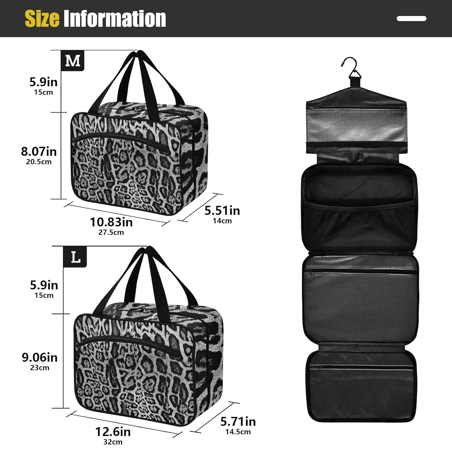 seamless Leopard Skin Giraffe Skin Animal Texture 1 PC Hanging Travel Wash bag with Handles, Portable Makeup Organizer Brush Storage Case Portable Travel Cosmetic with Hook M