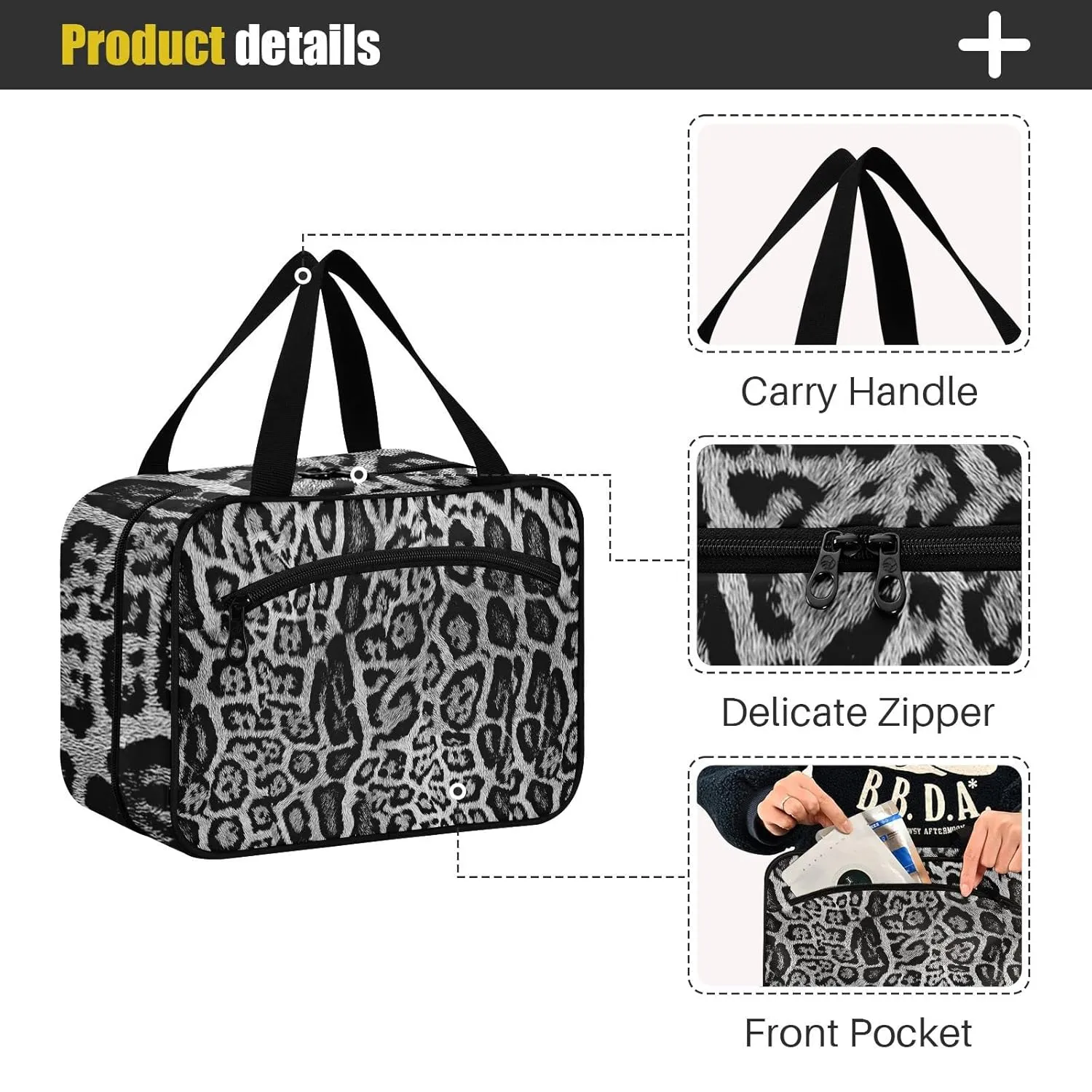 seamless Leopard Skin Giraffe Skin Animal Texture 1 PC Hanging Travel Wash bag with Handles, Portable Makeup Organizer Brush Storage Case Portable Travel Cosmetic with Hook M