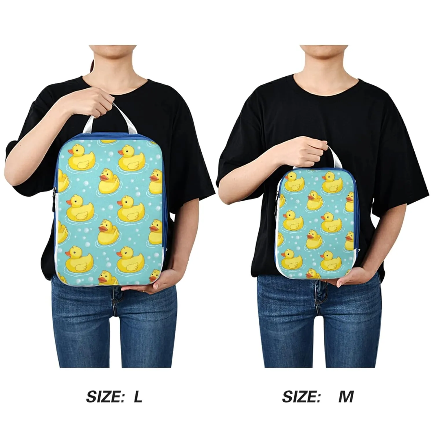 Seamless Yellow Ducks Swimming on Turquoise Water Bubbles 3 Piece set Cubes Expandable Adjustable Luggage Packing Bags, Ultralight Organizer Accessories Travel Suitcase Compressible Bags
