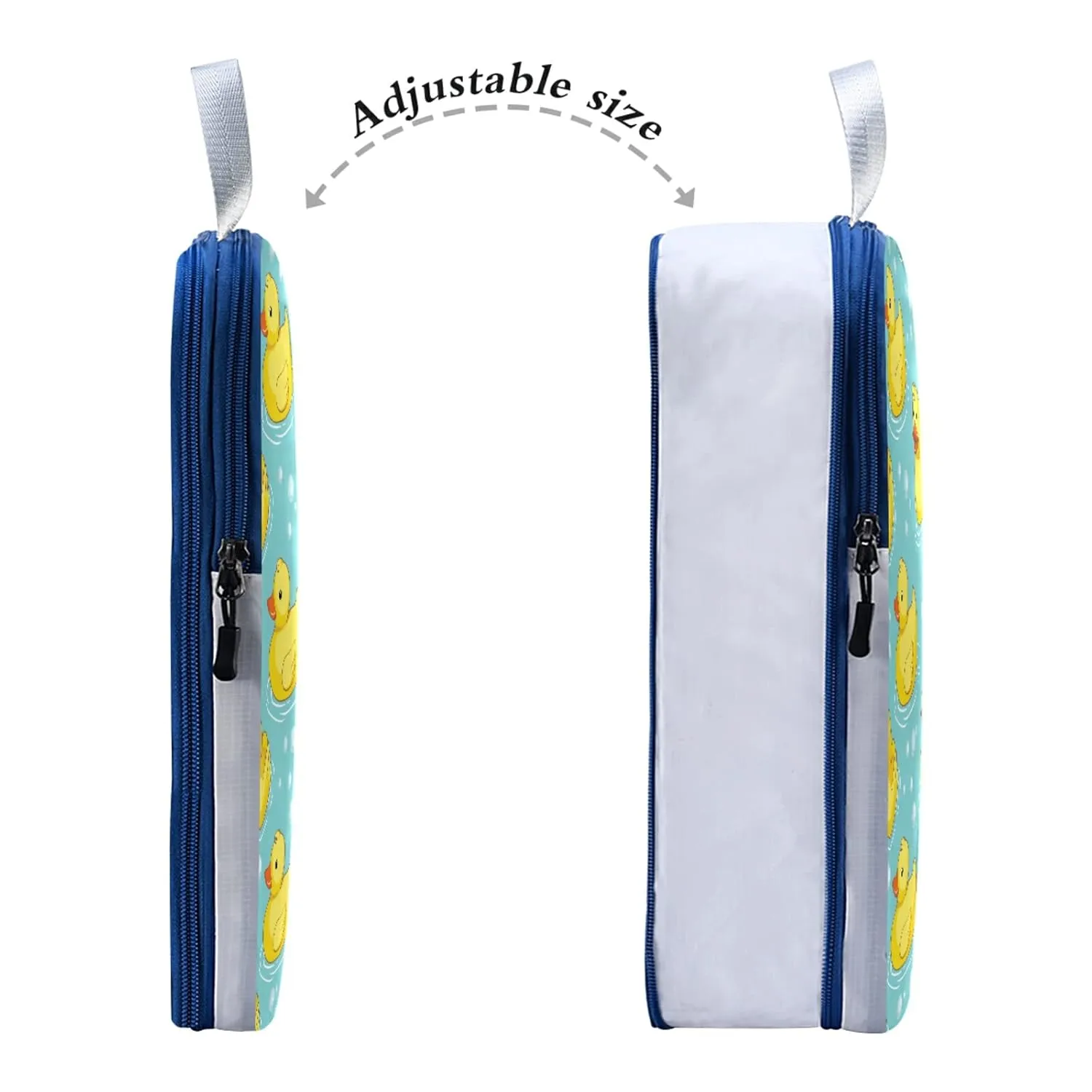 Seamless Yellow Ducks Swimming on Turquoise Water Bubbles 3 Piece set Cubes Expandable Adjustable Luggage Packing Bags, Ultralight Organizer Accessories Travel Suitcase Compressible Bags