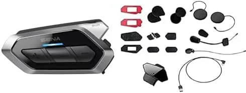 Sena 50R 3-Button Motorcycle Bluetooth Headset w/Sound by Harman Kardon Integrated Mesh Intercom System (Dual) and 50R Accessory Kit with Sound by Harman Kardon Speakers and Mic (50R-A0202), Black