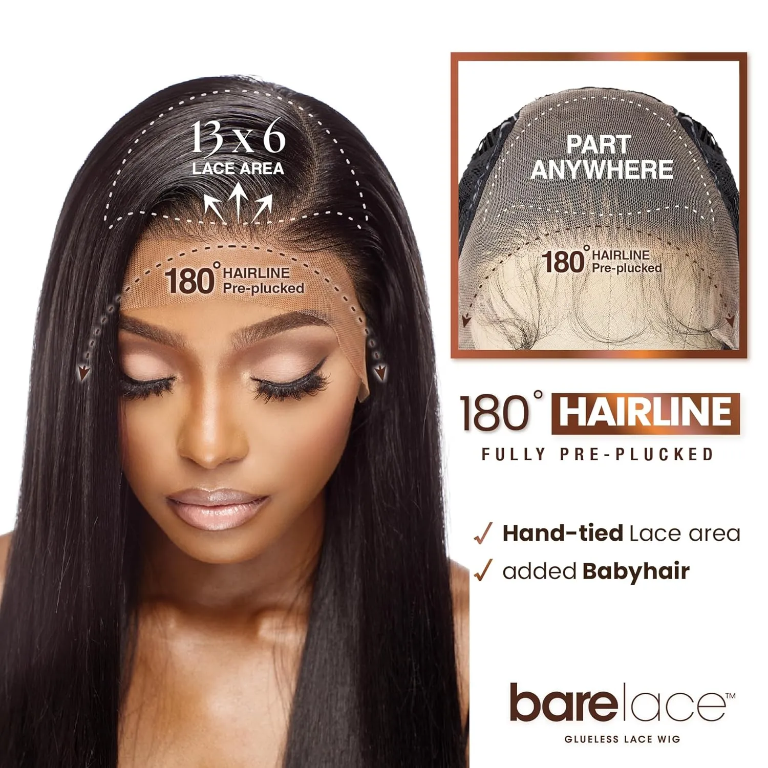 Sensationnel Bare Lace 13X6 Wigs - Unit 2 Lacefrontal Glueless Synthetic 180 Degree Preplucked Hairline (SH/CHESTNUT)