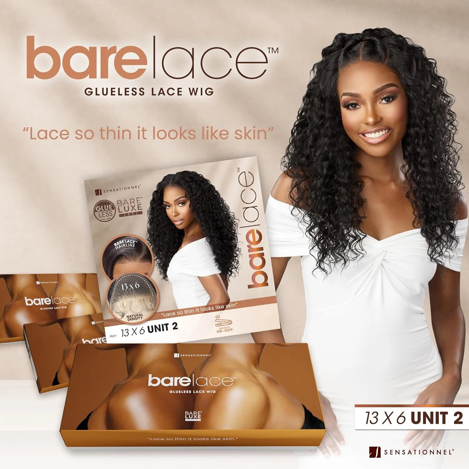 Sensationnel Bare Lace 13X6 Wigs - Unit 2 Lacefrontal Glueless Synthetic 180 Degree Preplucked Hairline (SH/CHESTNUT)
