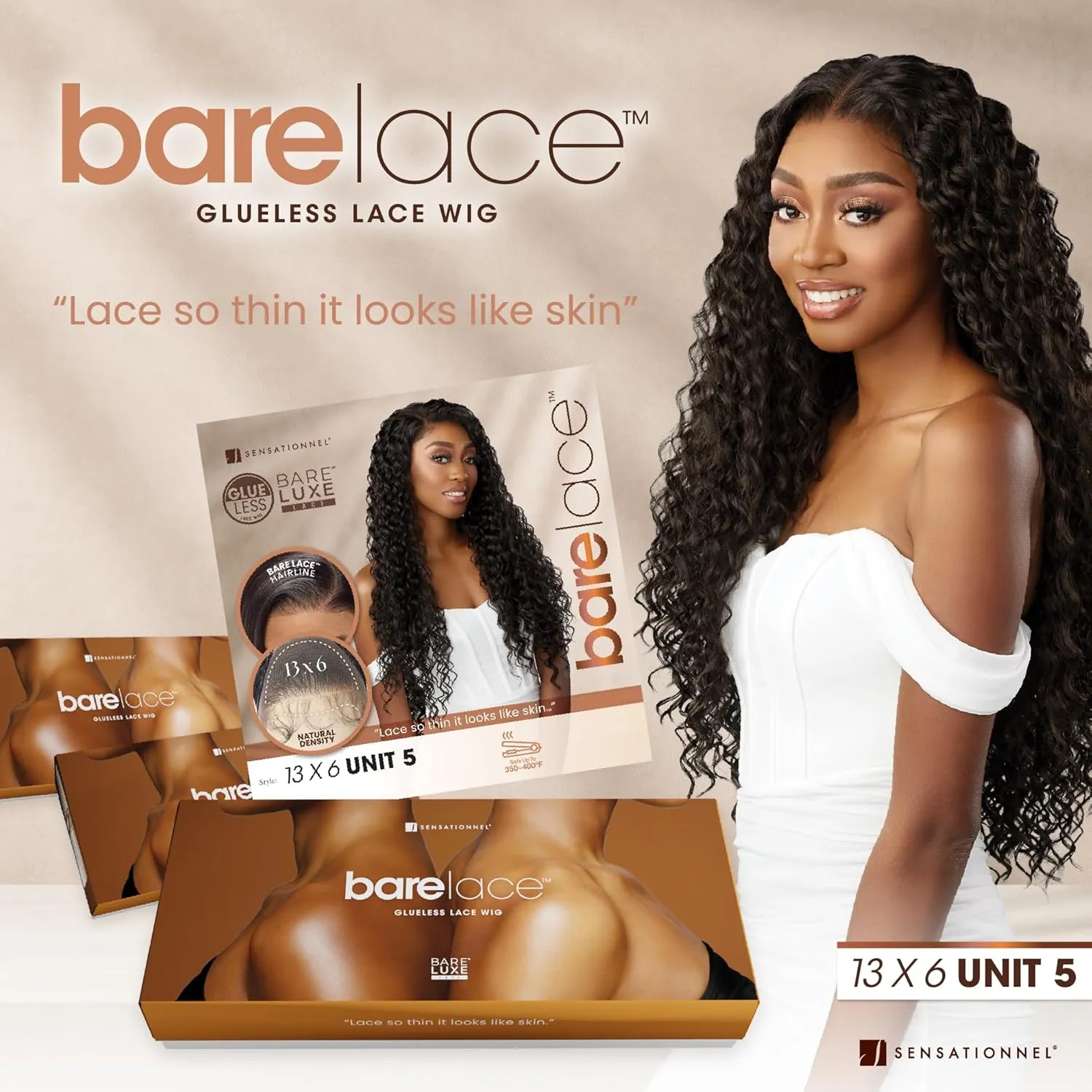 Sensationnel Bare Lace 13X6 Wigs - Unit 5 Lacefrontal Glueless Synthetic 180 Degree Preplucked Hairline (BALAYAGECHOCOLATE)