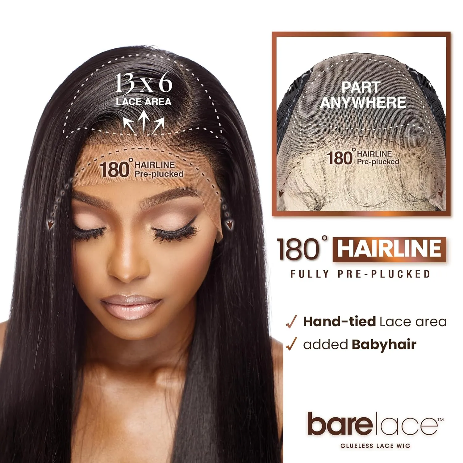 Sensationnel Bare Lace 13X6 Wigs - Unit 6 Lacefrontal Glueless Synthetic 180 Degree Preplucked Hairline (2 DARKBROWN)