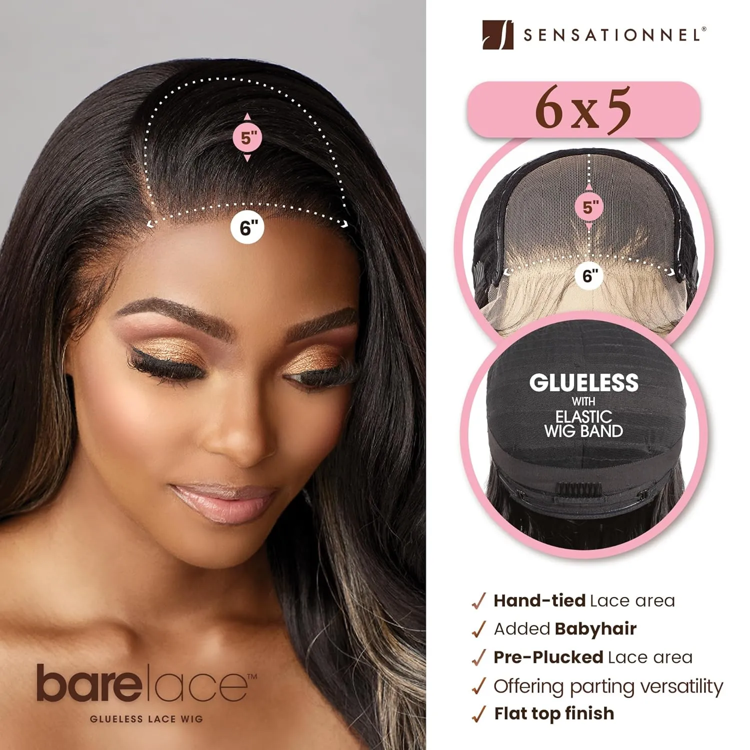 Sensationnel Bare Lace 6X5 Lacewig - Unit 1 Lacefrontal Glueless Synthetic 180 Degree Preplucked Hairline (BALAYAGECARAMEL)